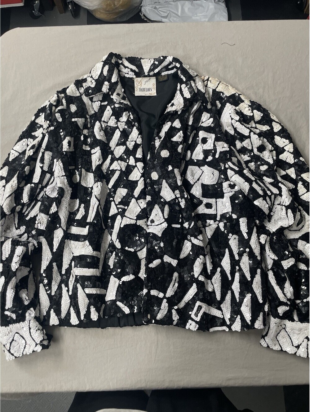 Vtg 80s Women's Just Fabulous Silk Sequin Jacket